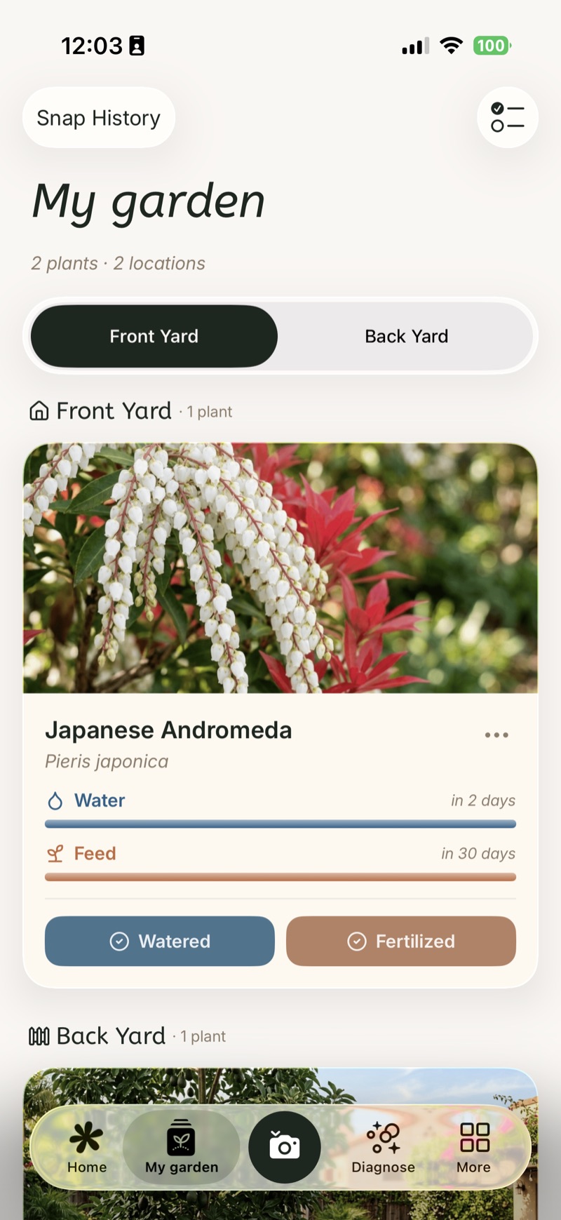 My garden screen with watering and feeding schedule